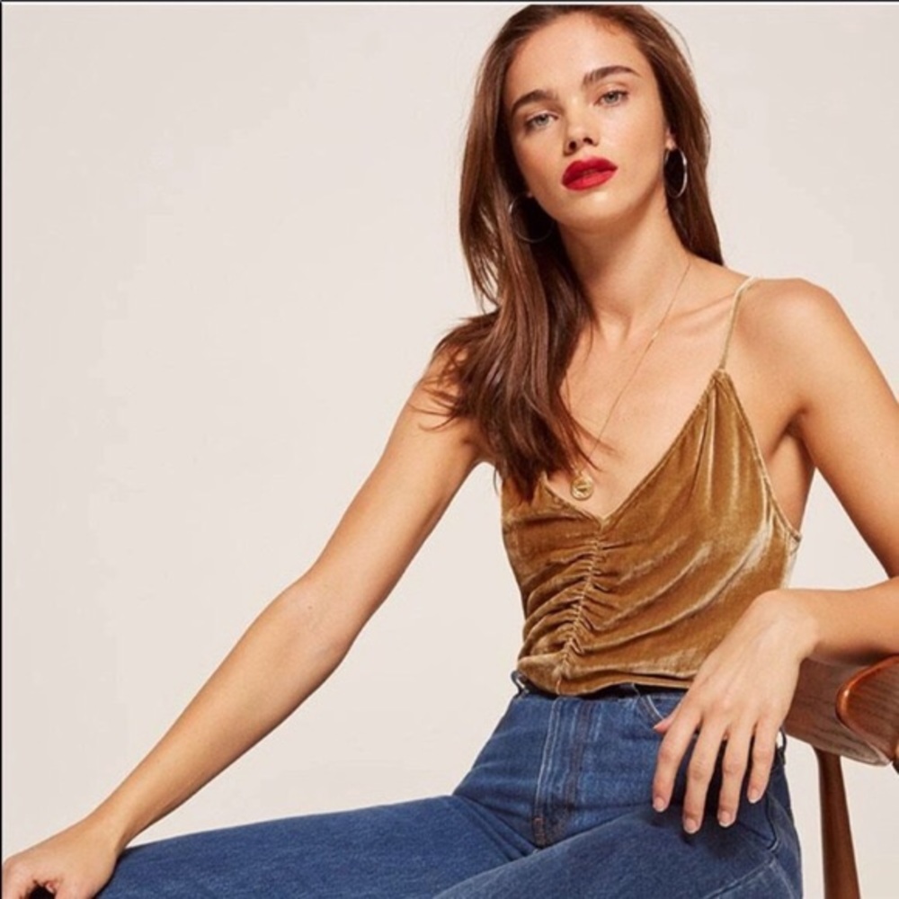 Reformation Jasper gold velvet tank top small